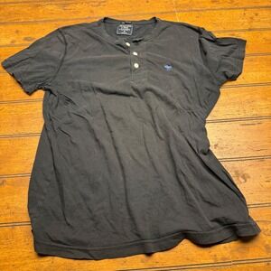 Abercrombie Fitch Dark Gray Henley T Shirt Short Sleeve Embroidered Moose Size M